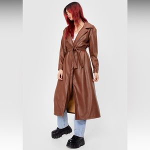NastyGal Brown Faux Leather Coat